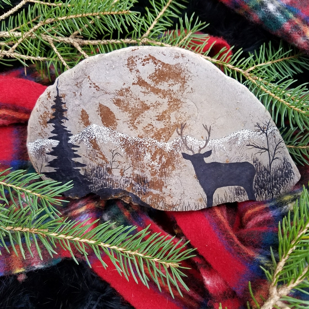 Snowy Mountain Deer - Hand Drawn On Bracket Fungus